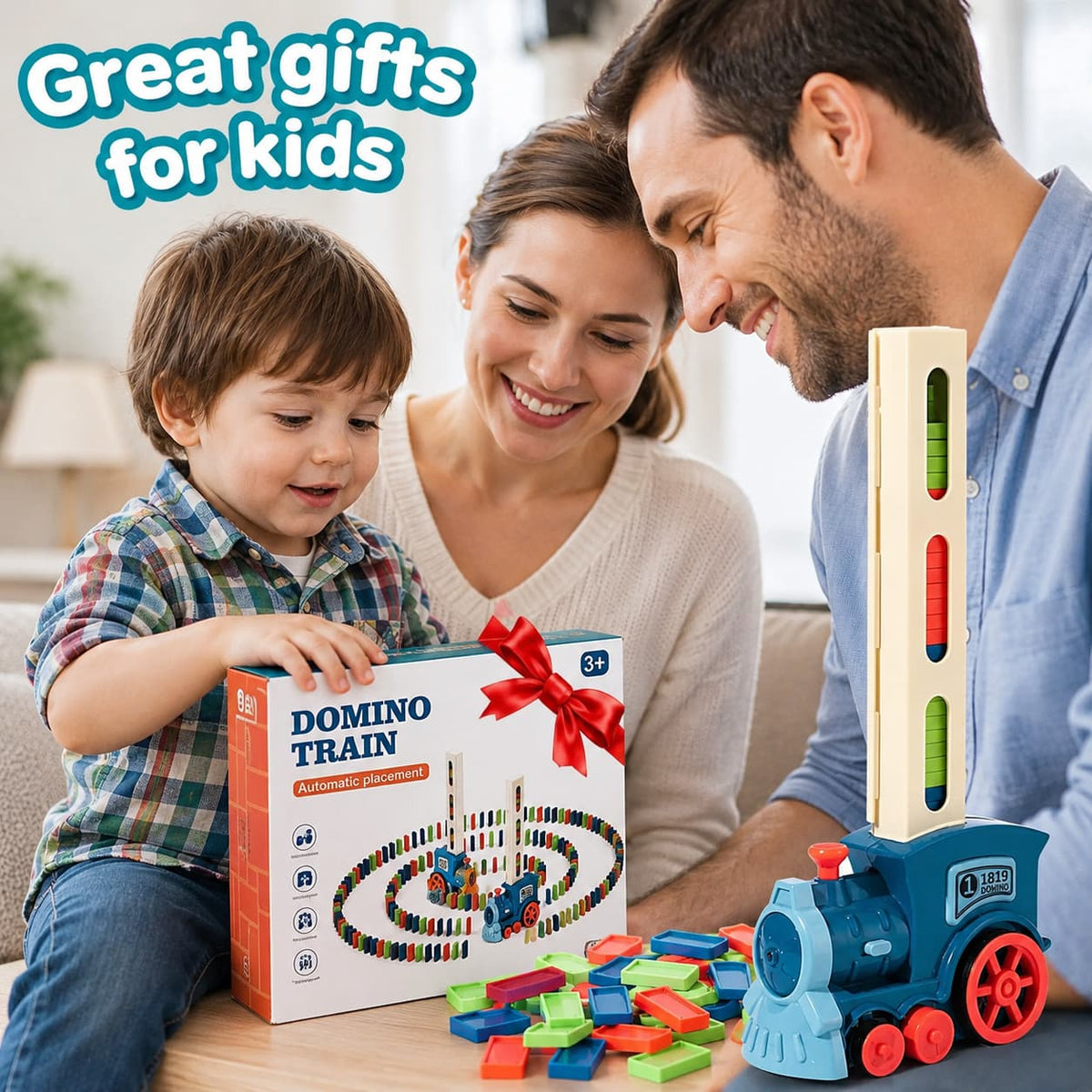 Automatic Domino Train Toy Set | Lights & Sound | 40 Domino Pieces