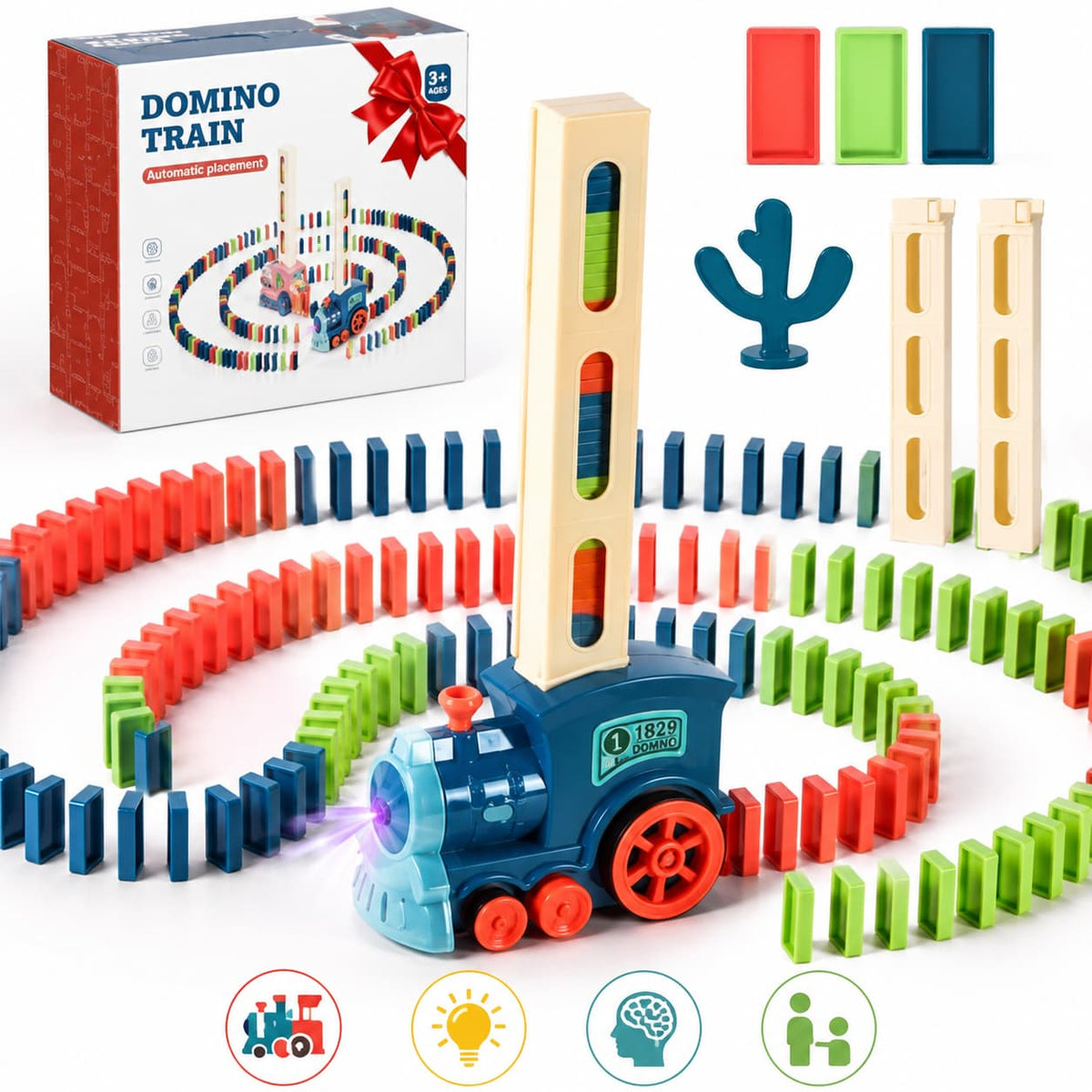 Automatic Domino Train Toy Set | Lights & Sound | 40 Domino Pieces