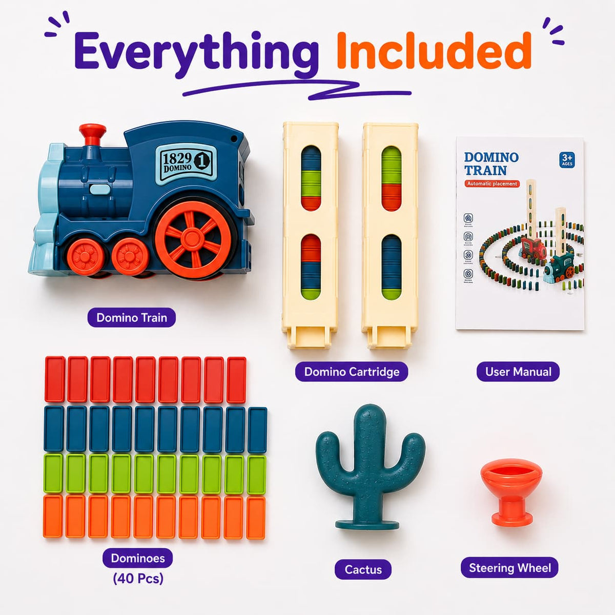 Automatic Domino Train Toy Set | Lights & Sound | 40 Domino Pieces