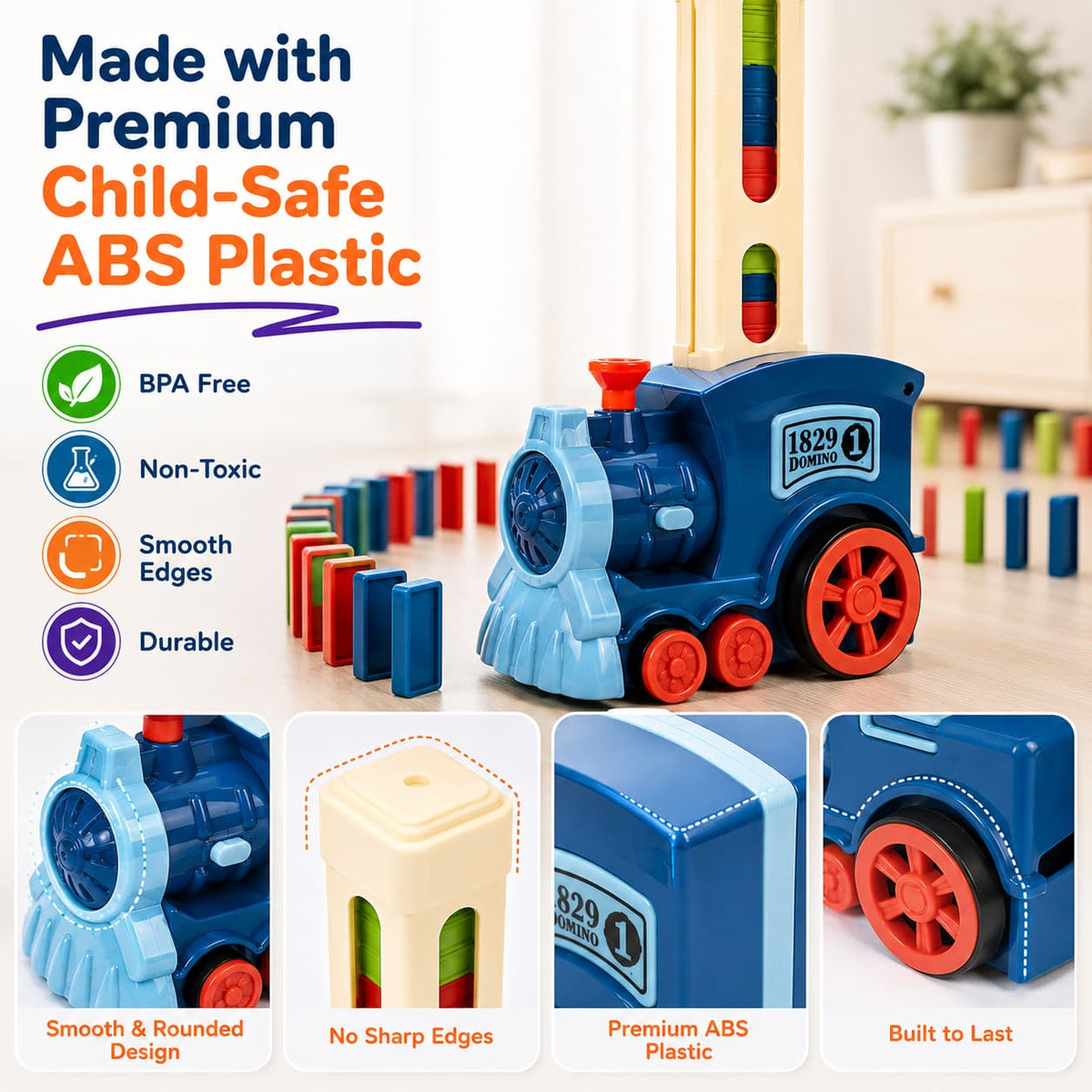 Automatic Domino Train Toy Set | Lights & Sound | 40 Domino Pieces