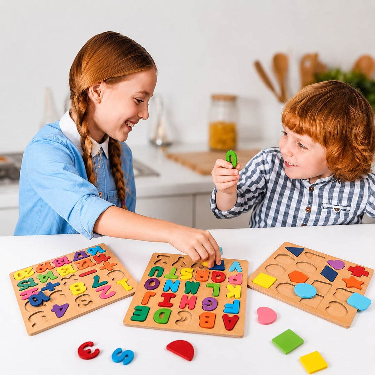 Wooden Alphabet, Numbers & Shapes Learning Board Sets
